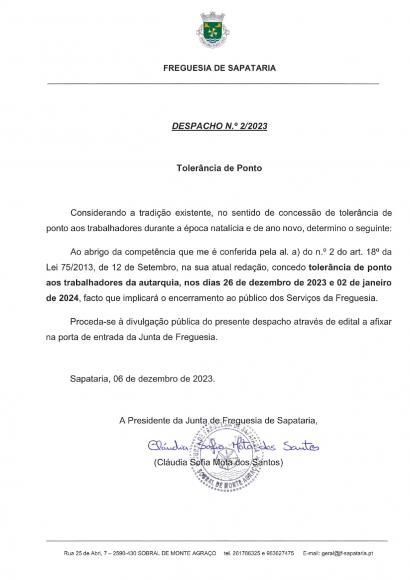 Toler&acirc;ncia de ponto aos trabalhadores da autarquia