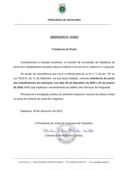 Tolerância de ponto aos trabalhadores da autarquia